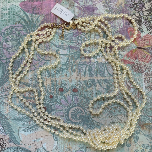 J. CREW Factory Faux Pearl Necklace Ivory Four Strand NWOT - Picture 2 of 9